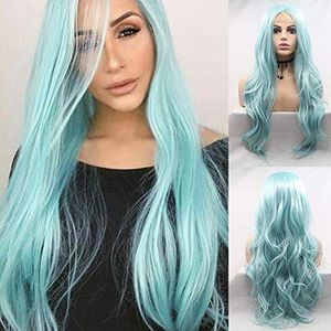 Karissa Hair Best Blue Synthetic Lace Front Wigs for Women Free Party Long Wavy Hair Wig with Baby Ice Blue Synthetic Hair Full Density Lace Wig for Cosplay Part Wig 24inch