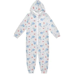 LI ZHI XIN Kinderpyjama met capuchon uit één stuk jongens meisjes jumpsuits kinderen onesie slaappak alles in één pyjama winter warm thuis jumpsuit 5-14 jaar zeepaardje patroon blauw, Meerkleurig, 5-6