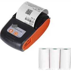 Mini Inkjet Printer PT210 58 mm thermische bonprinters USB Bluetooth-compatibele interface Draadloos verbinden met telefoon Gratis toepassing Miniprinter instelbare afdrukhoogte(Orange 3 Rolls)