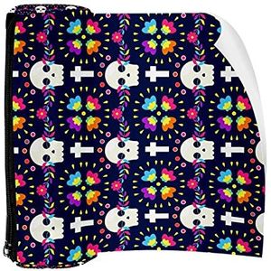 Potlood Case Dia De Muertos Suiker Skull Pouch Bag Pen Rits Tas voor Kantoorartikelen Reizen School Student Supplies