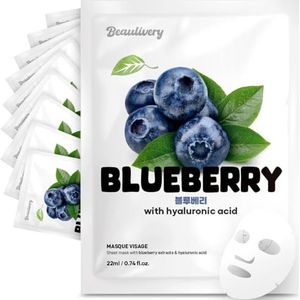 BEAULIVERY 10 stuks Koreaanse gezichtsmasker Bosbes met hyaluronzuur, hydraterende masker, Koreaanse huidverzorging