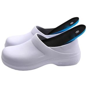 Heren EVA Waterdichte Antislip Oliebestendige Restaurant Keuken Chef-kok Schoen, Met Gedempte Boogsteun Tuin Ziekenhuis Keuken Werkschoen, Voor Chef, Keuken, Restaurant, Tuin(White,46 EU)