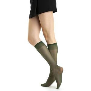 Gi&Gi Doorzichtige kniekousen, 6 paar met comfortbanden, lange sokken 20 denier, meerkleurig nr. 2195, legergroen, 6 paar, Eén maat