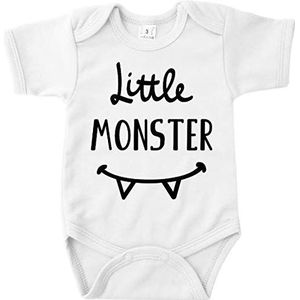 Baby romper van 100% katoen - Maat 56 - Wit - Little Monster