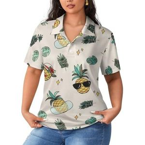 Ananas patroon dames korte mouw poloshirts casual kraag T-shirts golfshirts sport blouses tops 5XL