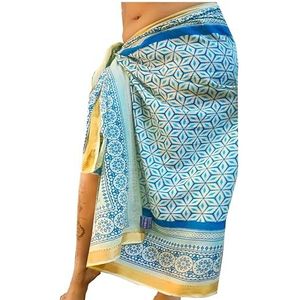 Pareo Strandlaken, katoen, groot, strandsarong voor dames, blokprint, natuurlijke kleurstof, wikkelrok, strandrok, wandtapijt, wikkeldoek, bikini, bedekking, over badpakken, Blok 6, One size