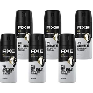 AXE Gouden deodorant 6 x 150 ml deospray deodorant bodyspray anti-transpirant heren en heren met 72 uur bescherming, mannendeo met anti-white marks bescherming (6 producten)
