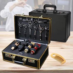 Metalen draagbare haarapparaten Barber stylist koffer draagtas tondeuse gereedschap doos kapper salon clippers tool kam organizer tas reizen koffer draagbaar met slot groot 40 x 28 x 16 cm (goud)