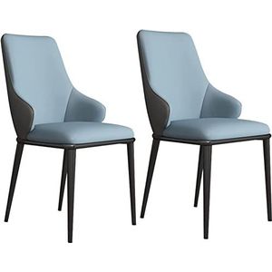 GEIRONV Moderne eetkamerstoelen set van 2, keuken woonkamer lounge toonbank stoelen met zachte pu lederen hoes kussen zitting en zwarte metalen poten Eetstoelen ( Color : Blue+Gray , Size : 88*45*43cm