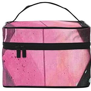 VOZITI Roze abstract schilderij draagbare make-up tas grote reizen cosmetische tas zakje clutch organizer met handvat voor meisjes vrouwen, zwart, één maat, Zwart, Eén maat