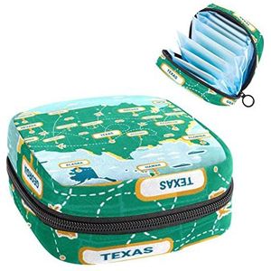 Periode Pouch, Draagbare Tampon Opbergtas voor Maandverband, Groene Verenigde Staten Landmark Map, Meerkleurig, 4.7x6.6x6.6 in/12x17x17 cm
