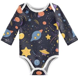 KAAVIYO Schattige cartoon-ruimtester baby body lange mouwen katoen bodysuit voor neutrale pasgeborenen 3-24 maanden, Patroon., 3 Maanden