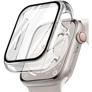 GIOPUEY [2 PACK] Hoesje compatibel met Apple Watch Series 9 41mm, glazen beschermfolie + harde plastic bezel cover - transparant+transparant