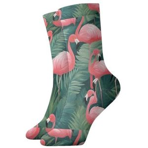 UVBDF Rode Flamingo Vetplanten Ademend Comfort Sokken, Vochtafvoerende Zachte Sokken Voor Dagelijks Dragen En Gym