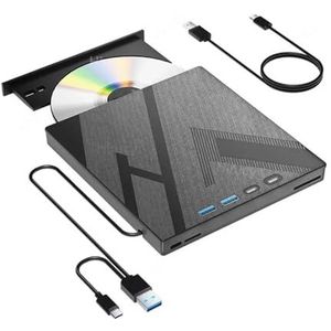 Externe CD/DVD-drive met 4 USB-poorten en TF/SD-kaartsleuven Draagbare CD/DVD-schijfspeler Brander Lezer Schrijver for laptop-pc