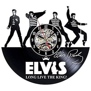XIATIANDEDIAN Vinyl Muziek Record Wandklok-Handgemaakte Vintage Silhouet Elvis Presley Ventilator Memorial Vinyl Klok Interieur Kunst Klok met LED-licht (Color : With Led Light)