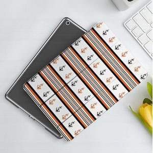 CONERY Hoesje compatibel iPad 10.2"" (9e/8e/7e generatie) anker, simplistisch zomerseizoen patroon met strepen en nautische pictogrammen zeilen, oranje zwart Whi, Slim Smart Magnetic Cover met Auto