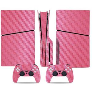 P5 Slanke Host Center Stickers Voor Sony PS5 Slim Console Disk Edition Koolstofvezel Skin Cover Sticker Game Console Accessoires (Roze)