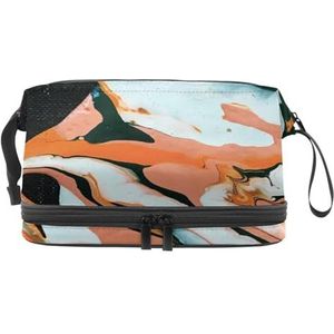 Oranje-wit en zwart schilderij dubbellaagse make-uptas voor dames en meisjes, reistoilettas make-up handige etui organizer tas met borstelvak, Meerkleurig, 27x15x14 cm/10.6x5.9x5.5 in, Toilettas