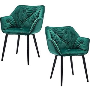 GEIRONV Fluwelen Dining Chair Set van 2, Moderne Woonkamer Slaapkamer Keuken Fauteuil Metalen Benen Lounge Side Chair 45 × 44 × 80cm Eetstoelen (Color : Green, Size : Black feet)