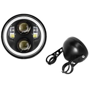 LED koplamp 5,75 Inch Zwarte Ronde Motorfiets 5 3/4"" LED Koplamp Montagebehuizing Emmer Shell Voor Chopper Koplamp Vuurtoren led-motorlamp(Set A)