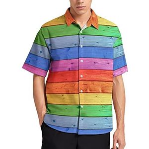 Houten Regenboog Gay Pride LGBT Mannen Korte Mouw T-Shirt Causale Button Down Zomer Strand Top Met Pocket