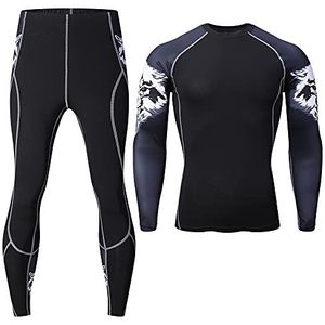 ARAKAKAK Thermo-ondergoed voor heren, basislaag, compressieset voor heren, lange mouwen, top en lange John voor workout, skiën, hardlopen, Grijs, S