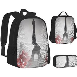 BONDIJ Eiffeltoren Parijs Rugzakken voor school met lunchbox etui, waterbestendige tas voor jongens meisjes leraar geschenken, Eiffeltoren Herfstbladeren, Eén maat