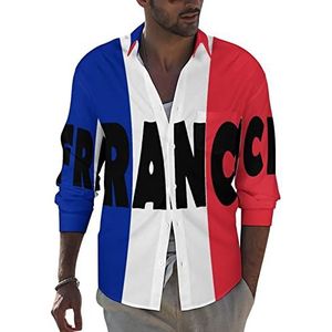 Frankrijk vlag heren revers lange mouw overhemd button down print blouse zomer zak T-shirts tops 5XL