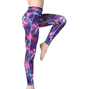 FLYILY Vrouwen Lange Sportlegging Running Panty Hoge Taille Stretch Fitness Yoga Broek(PurpleCloud,M)