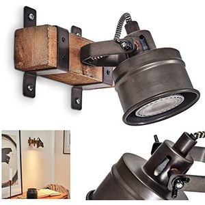 wandlamp Pehefito, wandlamp van metaal/hout in bruin/zwart/grijs, lamp in industrieel design met verstelbare spot, 1 lamp, 1 x GU10, zonder gloeilamp