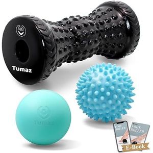 Tumaz Massagebal & voetroller, 3-in-1 set voor het verlichten van plantaire fasciitis, voetboogpijn, myofasciaal pijnsyndroom met stekelige bal, lacrossebal, massageroller
