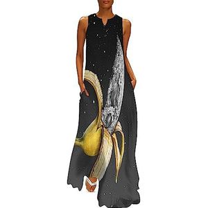 Moon Banana Damesjurk, enkellengte, slanke pasvorm, mouwloos, maxi-jurk, casual zonnejurk, L