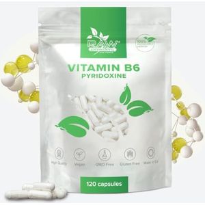 Vitamine B6 Hoge Sterkte 100mg, 120 Capsules (Pyridoxine) – Energie & Zenuwstelsel Ondersteuning – Pure Ingrediënten, GMO & Glutenvrij – GMP Certified Essential Vitamine Supplement door Raw Powders