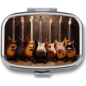 Gitaarverzameling pillendoosje met 2 compartimenten, pillenorganizer, draagbare vierkante pillendoos, vitaminepillenorganizer voor zakportemonnee en reizen