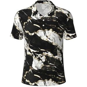 Zwart en Wit Marmer Textuur Print Mannen Korte Mouw Comfort Polo Shirts Casual Dagelijks Outdoor Vakanties Sport Reizen, Zwart, S