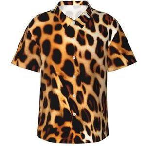 Luipaard Dierenprint Leuke Hawaiiaanse Shirt voor Mannen Casual Korte Mouw Button Down Shirts Zomer Vakanties, Zwart, S