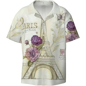 OdDdot Eiffeltoren1 print herenoverhemden atletisch slim fit korte mouw casual zakelijk overhemd met knopen, Zwart, 4XL