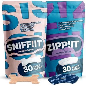 Zippit - Voordeelset Mondpleisters & Neusstrips - 30 Stuks Mondtape & 30 Stuks Neusstrips - Bevordert Neusademhaling