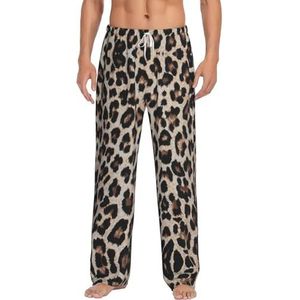 Luipaard Print Print Mannen Lange Lounge Wear Broek Nachtkleding Pyjama Bodems Nachtkleding Met Zakken En Trekkoord, Wit, S