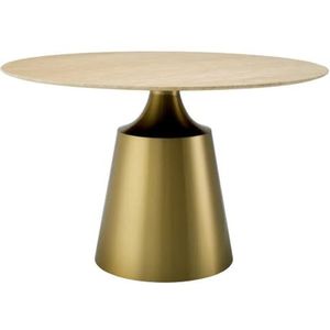 Casa Padrino luxury dining table white/brass Ø 120 x H. 77 cm - Round dining room table with marble top - Dining room furniture - Luxury Quality