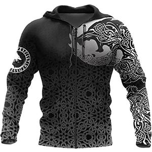 Viking Wolf 3D Gedrukt Mannen Hoodies, Nordic Fenrir Black Pullover, Unisex Zipjack