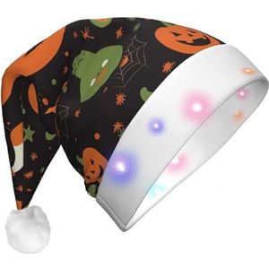 WSOIHFEC Happy Halloween Print Kerstman Hoed Led Licht Kerst Hoed Voor Volwassen Grappige Pluche Xmas Hoeden Voor Nieuwjaar Vakantie Party Supplies