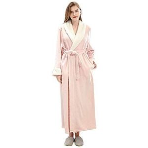 VKTY Flanellen badjas, sjaalkraag fleece gewaad winter lichtgewicht warm comfortabel dames lange gewaad kimono badjas winter nachtkleding volwassen (roze/M)