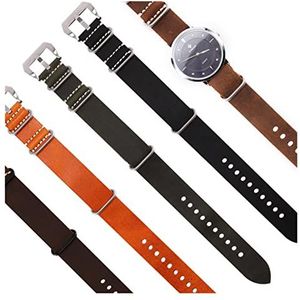 INEOUT NAVO Crazy Horse Lederen Strap 20mm 22mm 24 MM 26mm Zulu Cowhide Watch Band Vervanging (Color : Yellow, Size : 22mm silver buckle)
