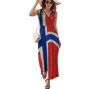 Noorwegen vlag op grunge houten maxi-jurk voor vrouwen mouwloze lange zomerjurken strandjurken A-lijn L