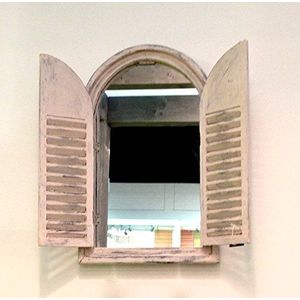 Antikas - Spiegel in Indiase stijl, spiegelraam gastentoilet, raam als spiegel houten frame