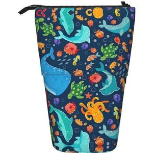 Nbtghga Oceaan Walvis Octopus Print Potlood Telescopische Klassieke Kunsten Stand Up Potlood Case Organizer Potlood Houder Make-up Tas Gift, Zwart, Eén maat