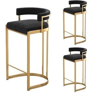 Fluwelen barkrukken set van 3, gestoffeerde tegenkrukken barstoelen met voetsteun, moderne industriële barkrukken voor keukeneiland, thuisbar, eetkamer, café