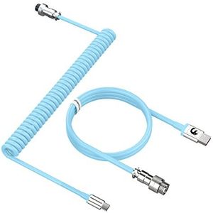 MAMBASNAKE C01 Opgerolde Toetsenbord Kabel, Pro Custom USB-C Aviator Cable voor Mechanisch Toetsenbord, Type-C to USB-A, TPU Coiled Cable met Metalen Luchtvaart Connector voor PC Gaming Keyboard-Blauw
